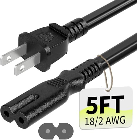 Vockjour 2 Prong AC Power Cord 5Ft Black, Universal Power Cable Replacement for Sony PS5/PS4/PS3 Slim, PlayStation 5 4 3, Xbox One X/S, Xbox Series X/S, TV, Printer-ETL Listed