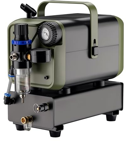 Wiltec Compresor de aire comprimido HS-679F 1/6 CV de 28 l/min con soporte para pistola aerográfica y manómetro para diseño decoración con aerógrafo
