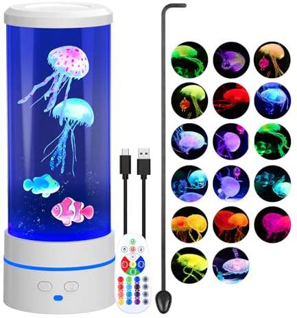 PHEJIE Lampada Medusa con Telecomando 29cm - 17 Colori RGB, Modalità Cambio Automatico, Luci Notturna per Bambini e Adulti, Lampada Lava con Effetto Bolle per Camera, Nursery e Relax