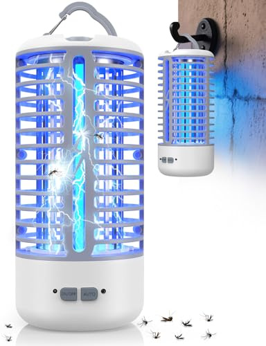 Dnenellr Lampada Antizanzare Elettrica, Anti Zanzare 3000V UV, Anti Mosche LED Sospendibile, IPX4 Impermeabile Insektenvernichter da Interno ed Esterno, Lampada Zanzare con Gancio (Bianco-grigio)