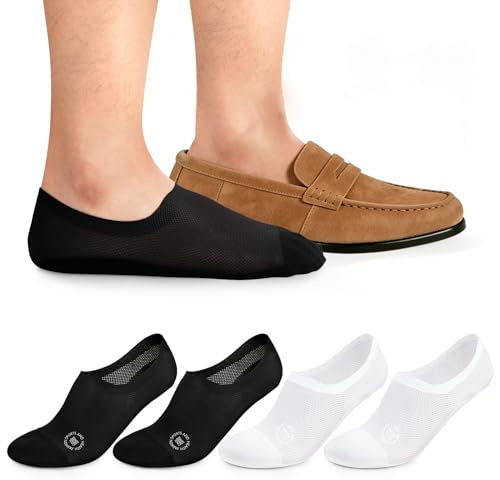 Kiiwah 4 Paires Chaussettes Invisibles Homme en Soie de Glace 39-43, Mesh Socquettes Courtes Respirantes avec Silicone Antidérapant Chaussettes Sport pour Loafers Mocassins Baskets