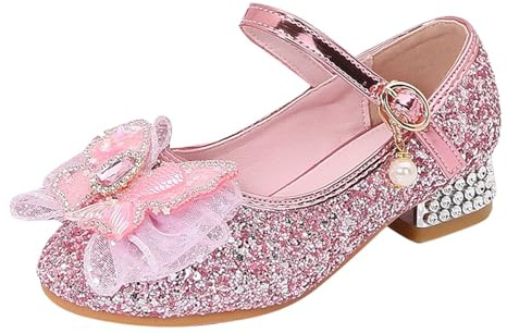 Genérico Sandalias para niñas Tacones con punta cerrada Zapatos boda lentejuelas pequeños brillo princesa elegante (35.5 Big Kids)