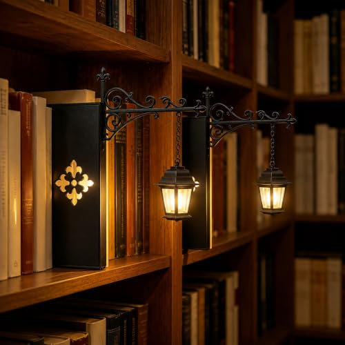 Bibliotekslykta – dekorativ bokhylla belysning, läskorn LED-nattlampa, metallbokhyllslampor, vintage bord skrivbordsarmaturer, studious hem rum prydnad (2 st gatuljus)