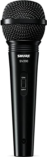 Shure SV200-WA Multipurpose Cardioid Dynamic Vocal Microphone with Dent Resistant Ball Grille, On/Off Switch, 15' XLR-to-1/4 Cable, Mic Clip and Zippered Bag