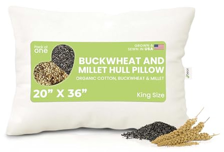 Bean Products WheatDreamz King Pillow - 20 x 36 - Organic Cotton Zippered Shell with 1 Side Organic Millet and 1 Side Organic Buckwheat Fillings - Made in USA
