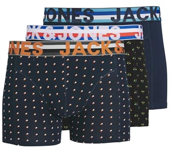 Jack & Jones Men's Jachenrik Trunks 3 Pack Noos Boxer, Multicoloured (Black Detail Navy Blazer), L UK