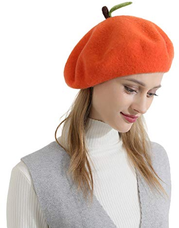 Zasy Handmade Wool Felt Embroidery Cartoon Beret hat for Women Girls Winter Autumn (Orange)