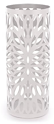 Metal Umbrella Stand | Round Modern with 4 Hooks & Removeable Drip Tray | Free Standing | Hallway Reception Furniture | Walking Stick Holder | Porch Decor Rack | M&W (White)