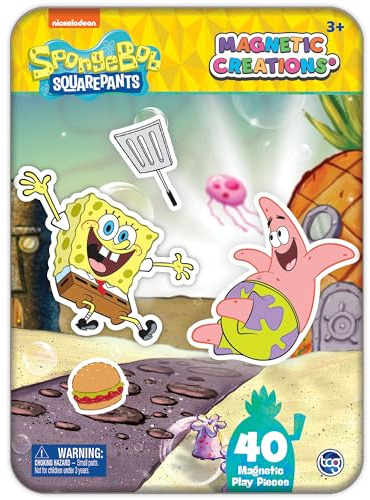 Spongebob Squarepants - Magnetic Creations Tin - Dress Up Play Set - Includes 2 Sheets of Mix & Match Dress Up Magnets with Storage Tin. Great Travel Activity for Kids and Toddlers!