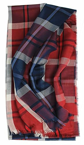 Rotfuchs Sciarpa in cotone da donna, estiva, a quadri, leggermente rosso, blu marino, Made in Germany