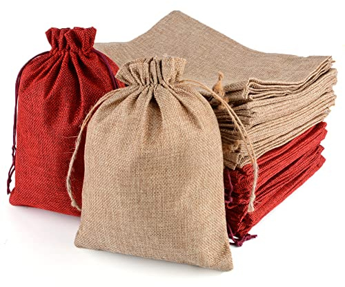 CLTPY 30 pezzi Juta Burlap sacchetti regalo con coulisse 15×20cm Natale Burlap Sack caramelle biscotti dolce sacchetto per bambini festa bomboniere