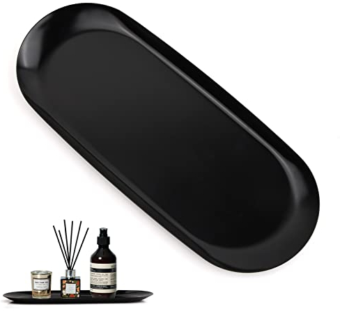 1 Pzi Vassoio Portaoggetti Ovale in Acciaio Inossidabile Vassoio Decorativo Cosmetici Vassoio di Stoccaggio in Acciaio Inox Piatti Decorativi Organizer per Gioielli Vassoio Bagno per Piatti (nero)