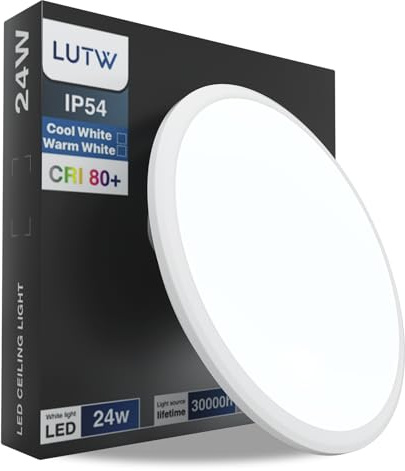 LUTW LED-taklampa, 24W 2400lm 6500K taklampa IP54 Modern rund takbelysning Ø30cm Lämplig för badrum, vardagsrum, sovrum, kök, balkong, hall