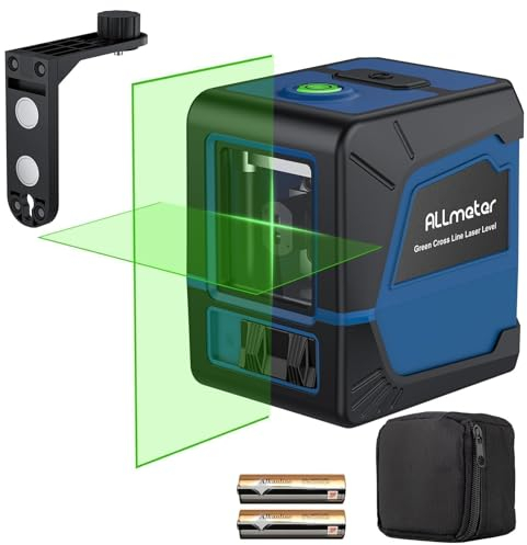 ALLmeter Niveau Laser vert 30 M Lazer niveaux Ligne en croix Avec mode d'auto-nivellement, IP54 étanche Antichoc Avec Support magnétique et Sac de protection