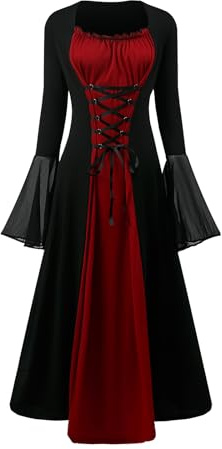 FJKVKDT - Abito da donna medievale con maniche a tromba, rinascimentale, costume a corsetto per Halloween, vittoriano (Stile 2, 2XL)