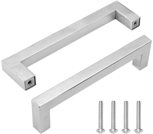 EXIN DEHCEN 2 Stück Küchentürgriffe, Schrankgriff, 2 Stück Möbelgriffe Silber 128mm Lochabstand, Schrankgriffe Edelstahl, Moderne Küchengriffe mit Schraube für Küchenschränke, Schublade Kleiderschrank