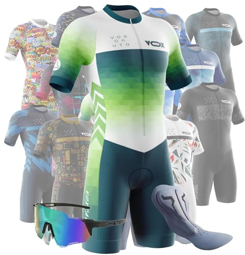 Herr Triathlon Jumpsuit med Korta Ärmar, Cykling Kroppsdräkt Utomhus Sportkläder Triathlon Kläder för Simning/Löpning/Cykling+Polariserade Cykelglasögon... (Typ-10,XL)
