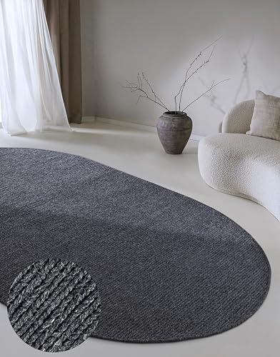 Villeroy & Boch Wollteppich Francois Oval - Natur Wohnzimmerteppich - Handgewebt & Natürlich - Boho Teppich Wolle für Wohnzimmer, Schlafzimmer, Esszimmer, Flur, Küche – Anthrazit, 160x230cm