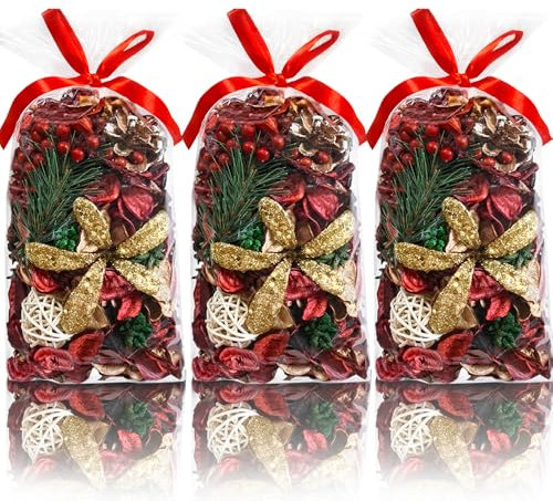 AlaTyche Christmas Potpourri Bags, Cinnamon Apple Scented Red Potpourri Bowl Filler,Red Decorative Dried Flowers,Home Fragrance Sachet, Vase Fillers,(3 bags/20 oz)