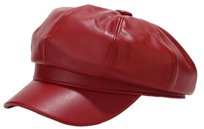 Yanmucy Newsboy - Sombreros para Mujer, de Piel sintética, con Visera de Invierno, Vintage, Boina clásica, Gorra cálida para Mujeres y niñas, Rojo -, Talla única