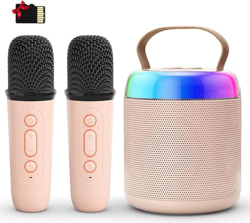 voijump Máquina de Karaoke para Niños, Karaoke con 2 Micrófonos Inalámbricos, Altavoz Bluetooth Efecto de Cambio de Voz y Luz LED, Juguete para Niñas y Niños de 3 a 18 Años