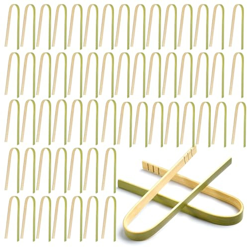 Akamino 100 mini pinze in bambù, 10 cm, pinze per dolci in bambù naturale, pinze per toast, pinze in legno per servire cibo, catering, buffet, cucina, uso domestico