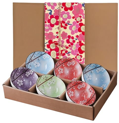 Porcelain Dessert Bowls Cereal bowl Set of 6, Ceramic Bowls with Gift Box,Colorful Small Bowls for Ice Cream | Soup | Rice | Snack | Side Dish | Condiment Microwave and Dishwasher Safe -4.44in (10oz)