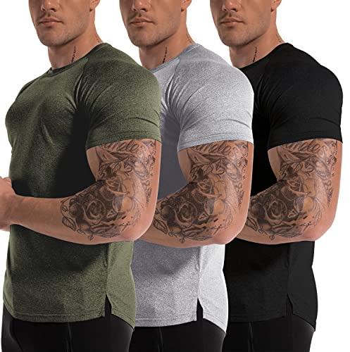 3 Pack Tee Shirt Sport Homme T-Shirt à Manches Courtes T Shirts et Tops Musculation Running Fitness Gym (BKLGAG M)