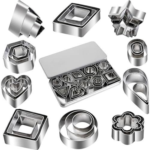 FENQURO 30 PCS Mini Emporte-pièces en Acier Inoxydable, Géométriques, Formes De Cœur Hexagonale Fleurs Étoiles pour Gâteaux Fondants