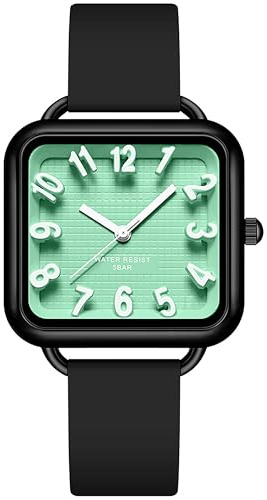 findtime Women Watch 3D Designer Big Arabic Numbers Square Dial Easy to Read Watches Colorful Black Silicone Strap Reloj para Mujer