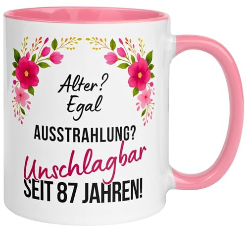 Geschenk zum 87 Geburtstag Frau | Ausstrahlung? Unschlagbar seit 87 Jahren | Geschenk Tasse zum 87. Geburtstag mit Spruch | 87ter Geburtstagstasse | Geburtstagsgeschenk für Frauen | Made in Germany