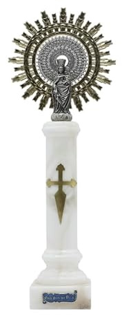 Genérico Figura Virgen del Pilar - Columna de Alabastro con Corona de Metal - Virgen del Pilar Color Blanco (38 Centímetros)