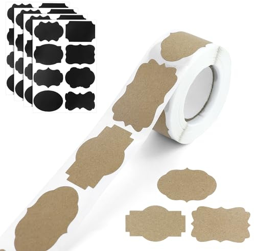 300 stycken kraft etiketter och 4 svarta oregelbundna klistermärken, marmeladetiketter, självhäftande etiketter, kraftpappersklistermärken, perfekt som presentklistermärken för syltburkar