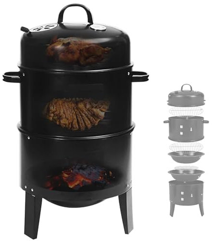 WPWSDWMX Barile per Affumicatura, 3 in 1 per Barbecue e Barbecue, con 2 Aree di Cottura e Termometro, per Cucinare All'aperto