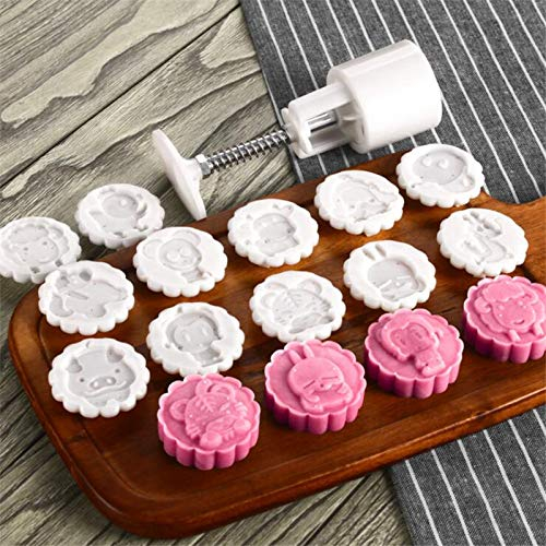 TuToy 50G 12Pcs Animal Stamps Round Pastry Moon Cake Mold Cookies Mooncake Mould Diy Baking Tool Decor