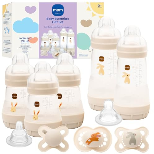 MAM Newborn Essentials Baby Essentials Matte Gift Set (10 pièces), biberons anti-coliques Easy Start, tétines pour bébé