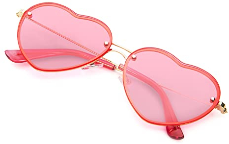 PARTY GO Herz Sonnenbrille Frauen Mode Rimless Sonnenbrille UV400 Party Brille, Rosa