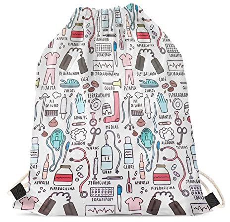 Wanyint Mochila con cordón, saco de cincha, impermeable, bolsa de gimnasio, casual, para mujeres y hombres, Tema de enfermera, M
