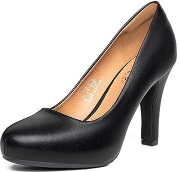 Trary Women's Heels,Black White Brown Nude Closed Round Toe Pumps,Dress Office Wedding Shoes for Women,Size 6.5