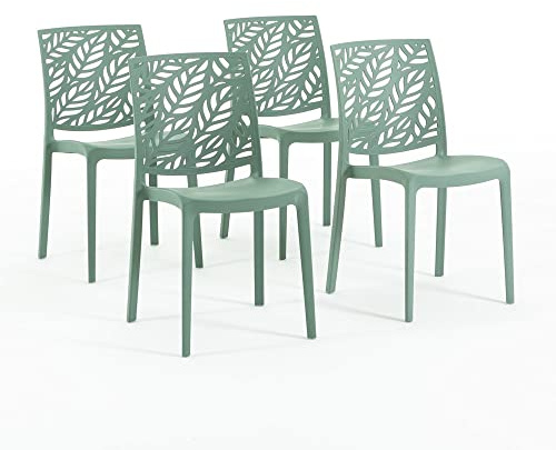 Sedie in polipropilene con fibra di vetro impilabili per interno, cucina o sala da pranzo, per esterno e giardino, sedie da bar e ristorante, di design - Dafne (4 Sedie, Verde Salvia)