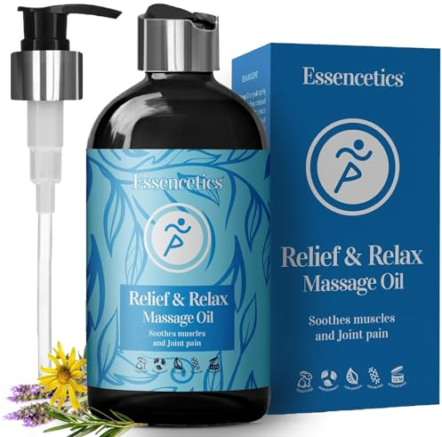 Essencetics Massageöl für Muskelschmerzen für den Körper (8 oz) - Beruhigt Muskeln & Gelenke mit Arnika, Lavendel & Rosmarin ätherischen Ölen - Entspannendes Massageöl für die Massage-Therapie