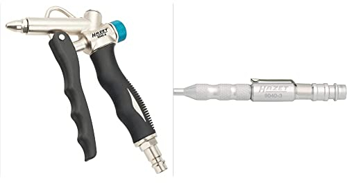 Hazet 2-Wege Ausblaspistole 9040-4 - Luftanschluss an Kopf oder Griff & Ausblasstift 9040-3 | Druckluft-Werkzeug mit 3 mm Düse und 360 l/min, integrierter Kupplungsstecker 7,2 mm, 12 bar