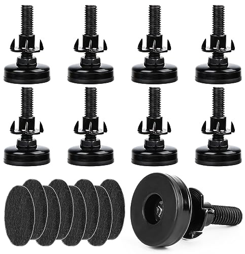 RUNEAY Piedini regolabili in altezza, set da 8 pezzi, M10 x 55 mm, piedini regolabili in acciaio inox, con dadi e feltro, per armadi, divani, tavoli, sedie con gambe in legno, nero, LQQ-1159-1