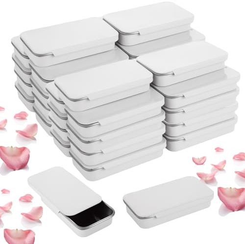 MUXHEL 100 Pcs Slide Top Tin Containers, Empty Mini Metal Tin for Lip Balm, Jewelry, Candies,Pills, Small Crafts (Gloss White)