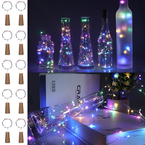 10 Pack Bottle Lights with Cork Multi-color, 2M 20LED Mini Copper Wire Fairy Wine Bottle Lights, Waterproof Night Light, Suitable for DIY, Party, Lawn, Festival, IndoorOutdoor Decoration (Multi-color)