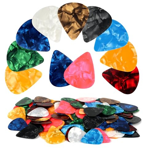 PEASUG 120 Pcs Colorful Guitar Picks, 3 Different Thickness Celluloid Guitar Pick, Abstract Art Pics Plectrum for Acoustic Electric Guitar, Ukulele, Bass(0.46mm, 0.71mm, 0.96mm, Color Random)