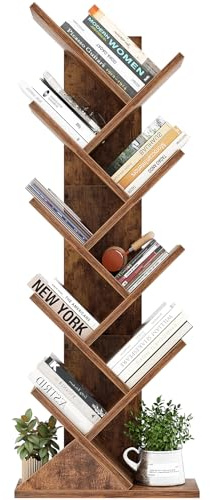 iSunirm Libreria ad Albero,Libreria Scaffale a 9 Ripiani,Mobile da Studio per Libri, CD,Moderna Autoportante Libri per Soggiorno, Studio, Ufficio,Marrone Vintage
