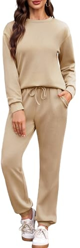 Aottori Tenue Femme Hiver 2 Pièces Manches Longues Décontractée Kaki XL