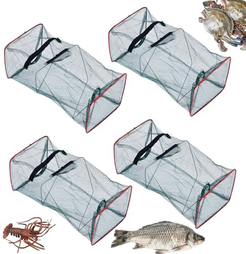 Esforzarse 4 unidades de 22 x 46 cm, plegable, red de pesca, reuse de pescado, trampa de cangrejo, trampa para peces de cebo, trampa para pescar, camarones, cangrejos y cangrejos
