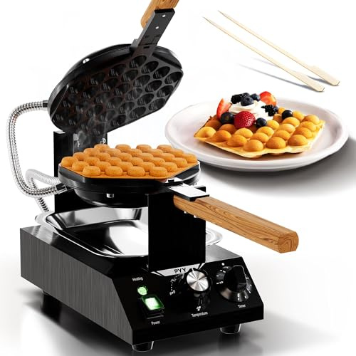 PYY Bubble Waffle Maker – 1500W Commercial Waffle Iron, 122-482℉ Electric Stainless Steel Egg Puff, 180° Rotating, Non-Stick Coating, Hong Kong Round Cones